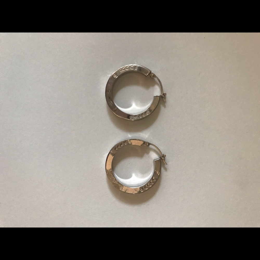White gold hoops with engravings
